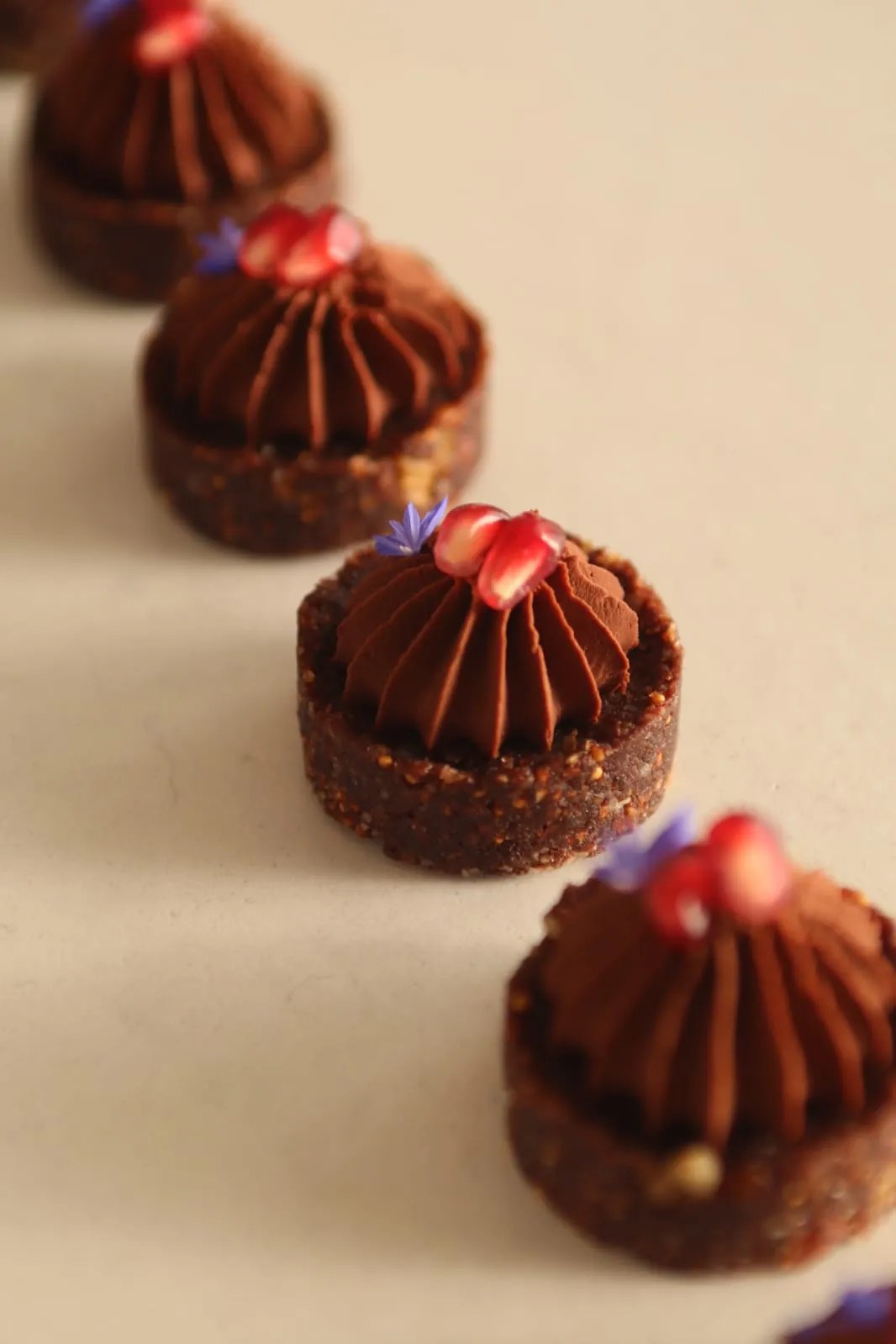 Tartelettes chocolat végétaliennes individuelles, pâtisserie vegan raffinée et sans gluten